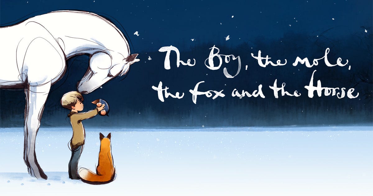 Movie banner for "The Boy, The Mole, The Fox, and The Horse."