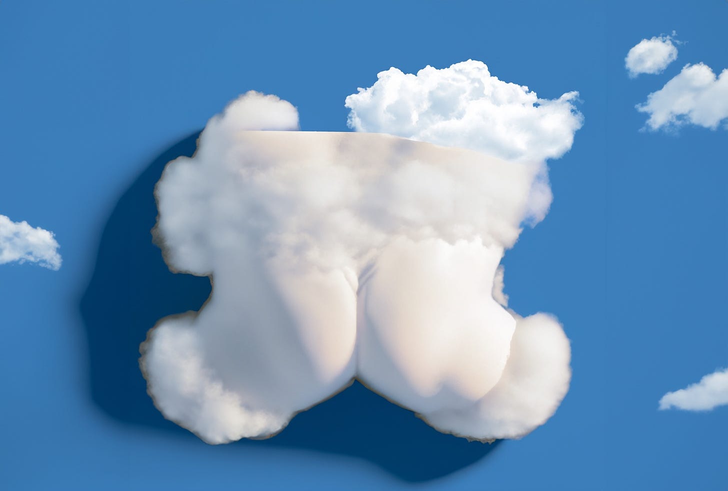 a cloud in the shape of a muscular ass, on a big blue sky
