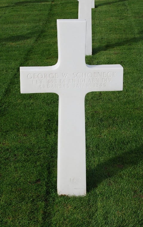 White Memorial Cross for George Schoeneck