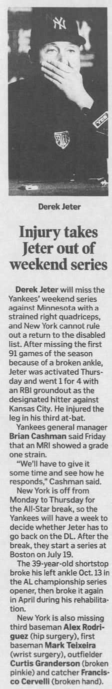 Derek Jeter 2013 Injuries