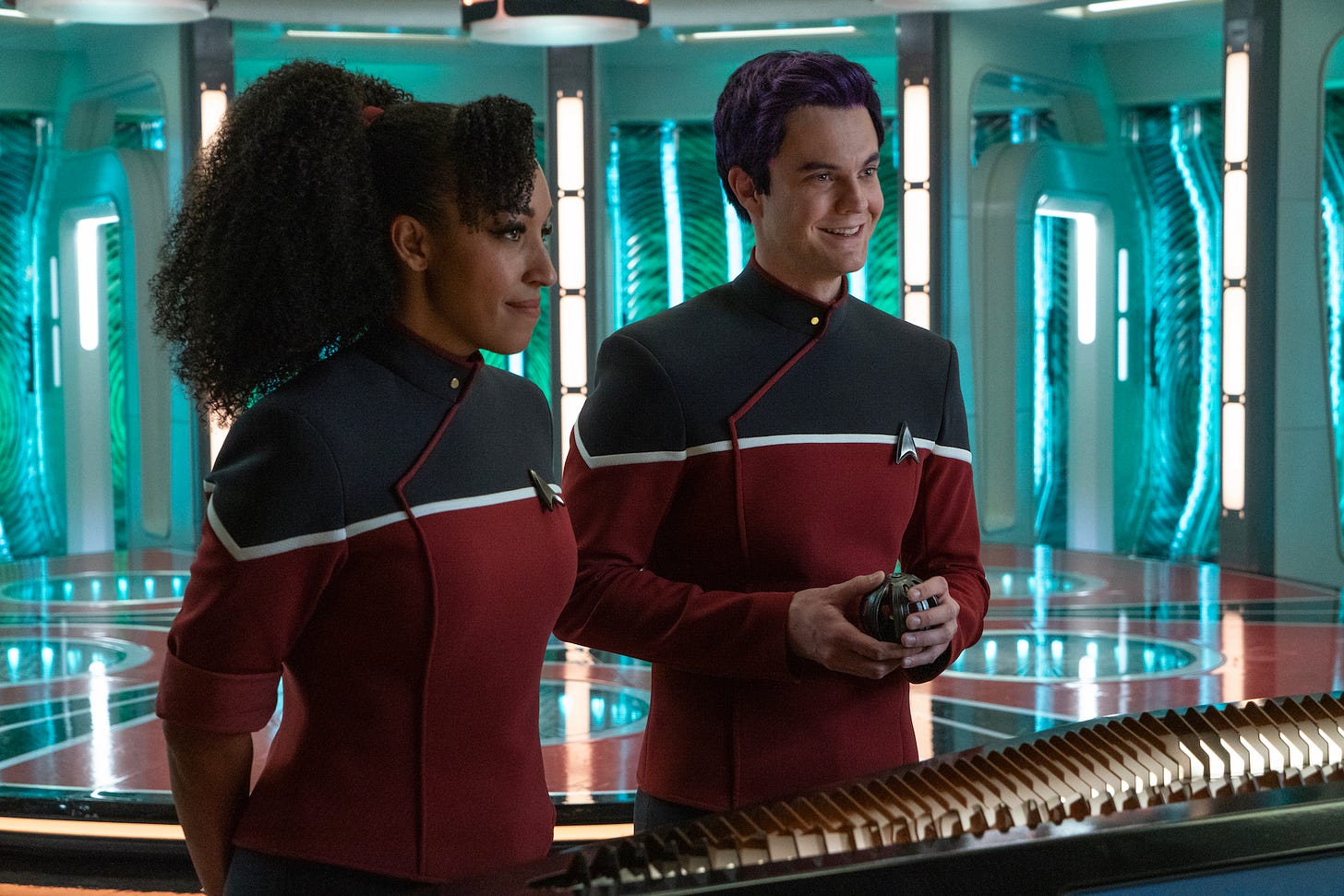 Tawny Newsome as Mariner and Jack Quaid as Boimler in the trailer of Star Trek: Strange New Worlds, streaming on Paramount+, 2023. Photo Cr: Michael Gibson/Paramount+