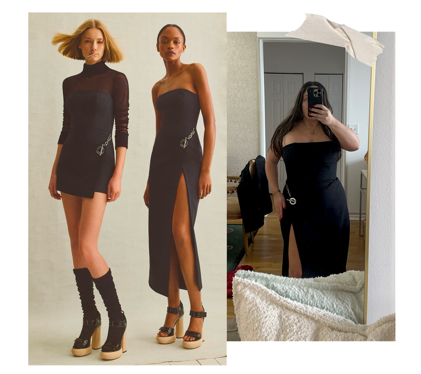 Images of a Pre-Fall 2023 dress on the model and on Bella.