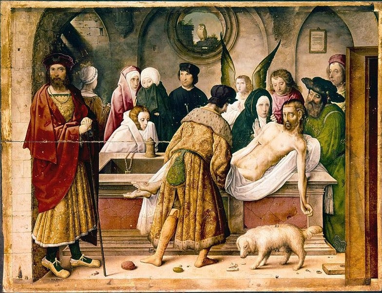 Early renaissance tableau of Jesus being laid in the tomb.