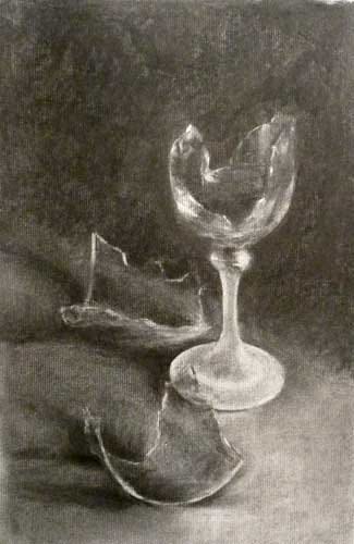 Broken Wine Glass charcoal still life drawing(Carbon Footprint #13) — Jo  Bradney : still life oil paintings of food and charcoal still life drawings