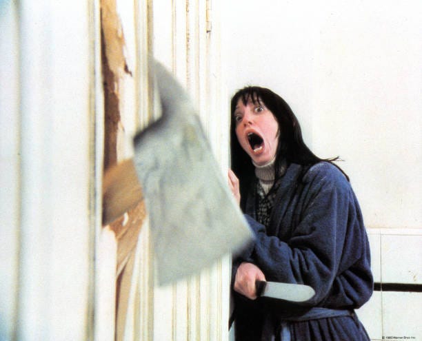 Terrified Shelley Duvall in lobby card for the film 'The Shining', 1980.