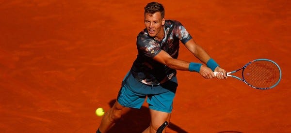 tomas berdych works rafael nadal balls for 2015 madrid open