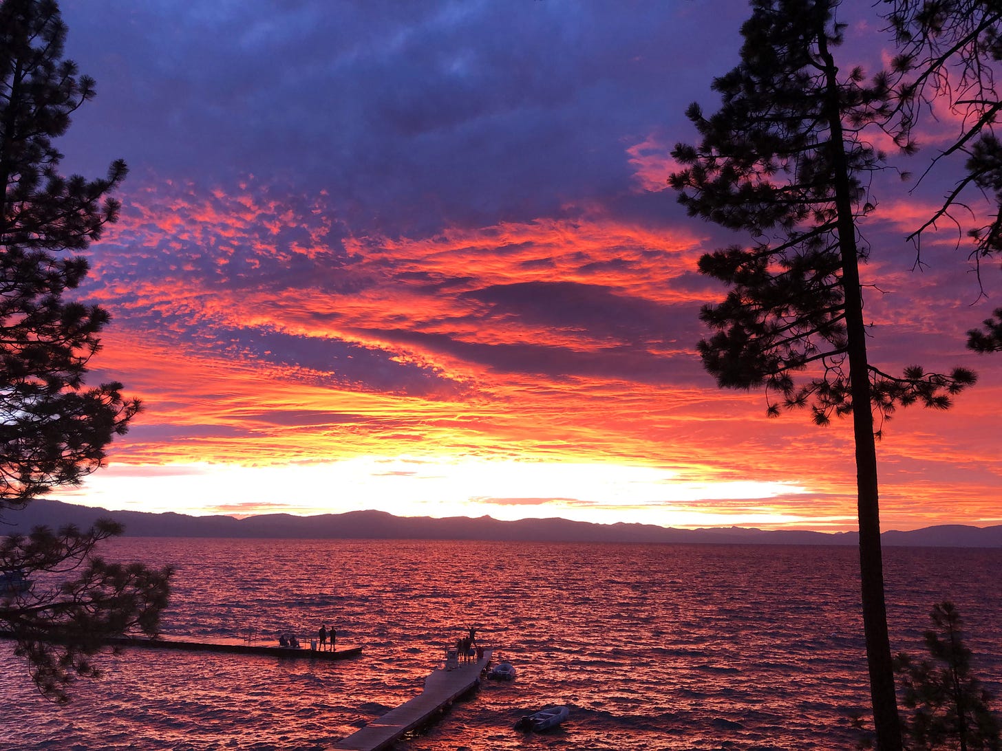 Dramatic sunset at Zephyr Point on the east shore of Lake Tahoe, High Sierra - border of California and Nevada - is a popular retreat spot for writers and artists.