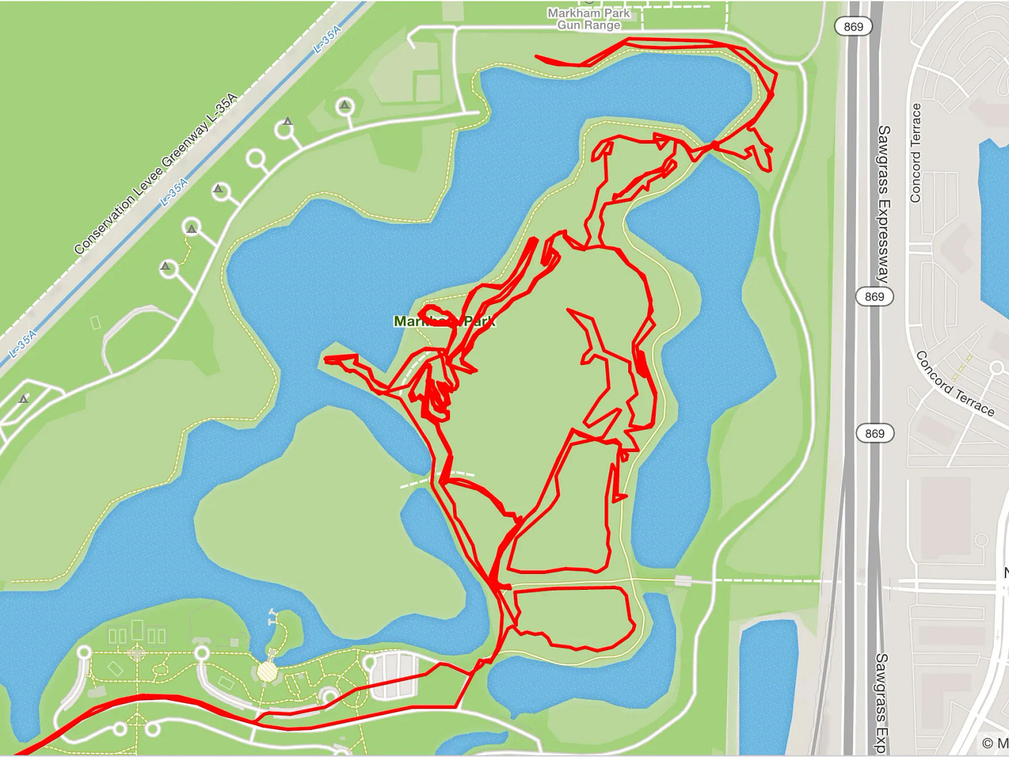 Une de mes traces à Markham Park Une de mes traces à Markham Park