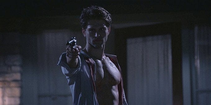 Walker shirtless Liam holding gun on Clint 1.13.