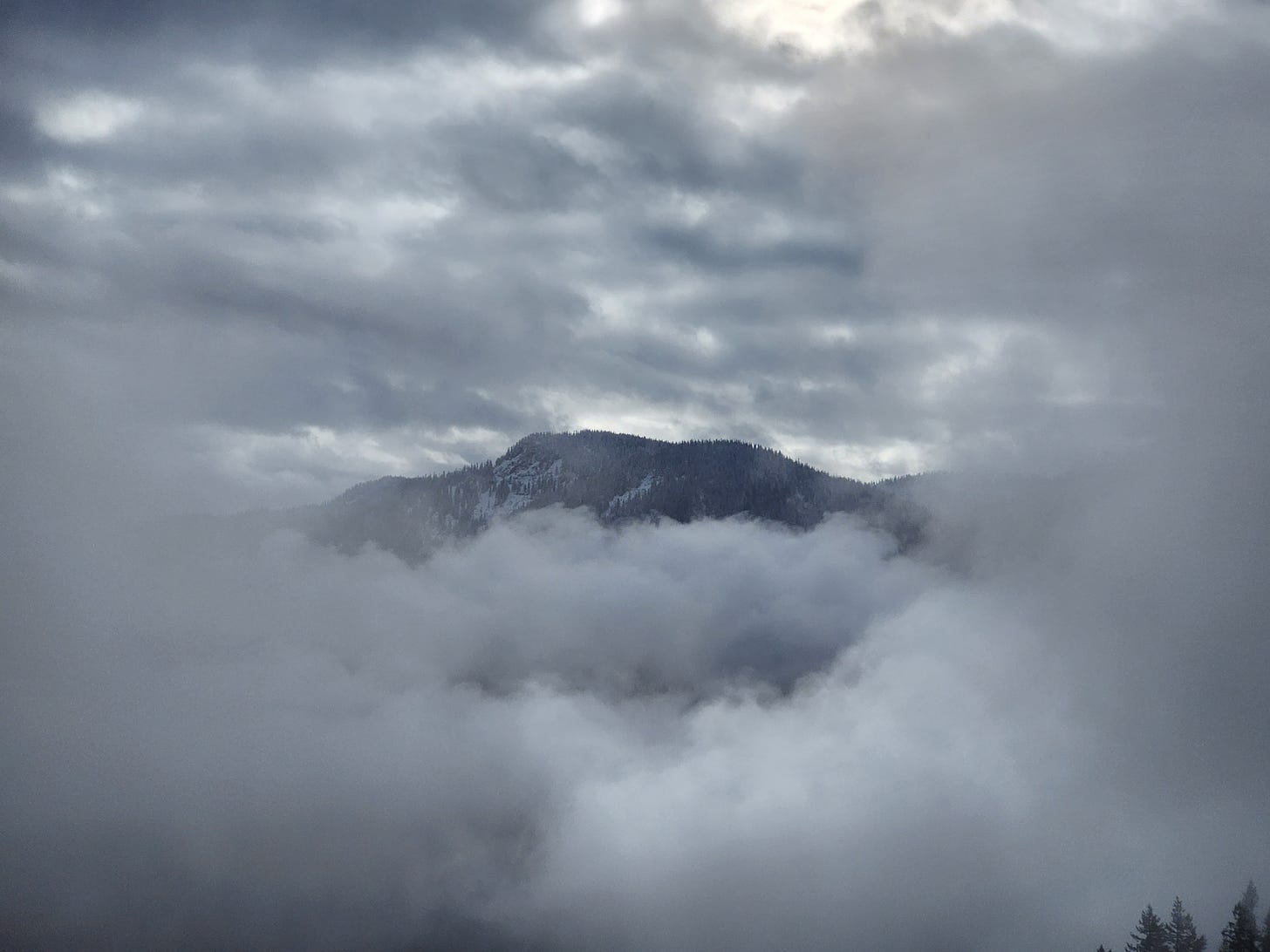 ridgetop emerging through low clouds