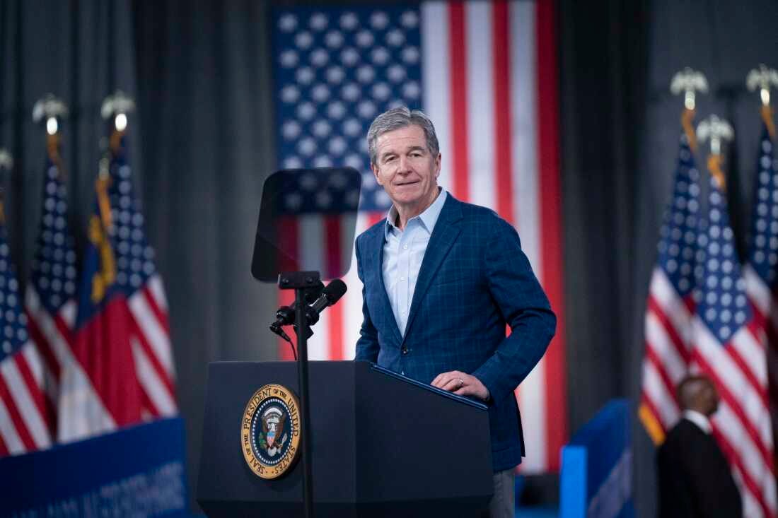 North Carolina Governor Roy Cooper speaks before U.S. President Joe Biden arrives at a post-debate campaign rally on June 28, 2024 in Raleigh, North Carolina.