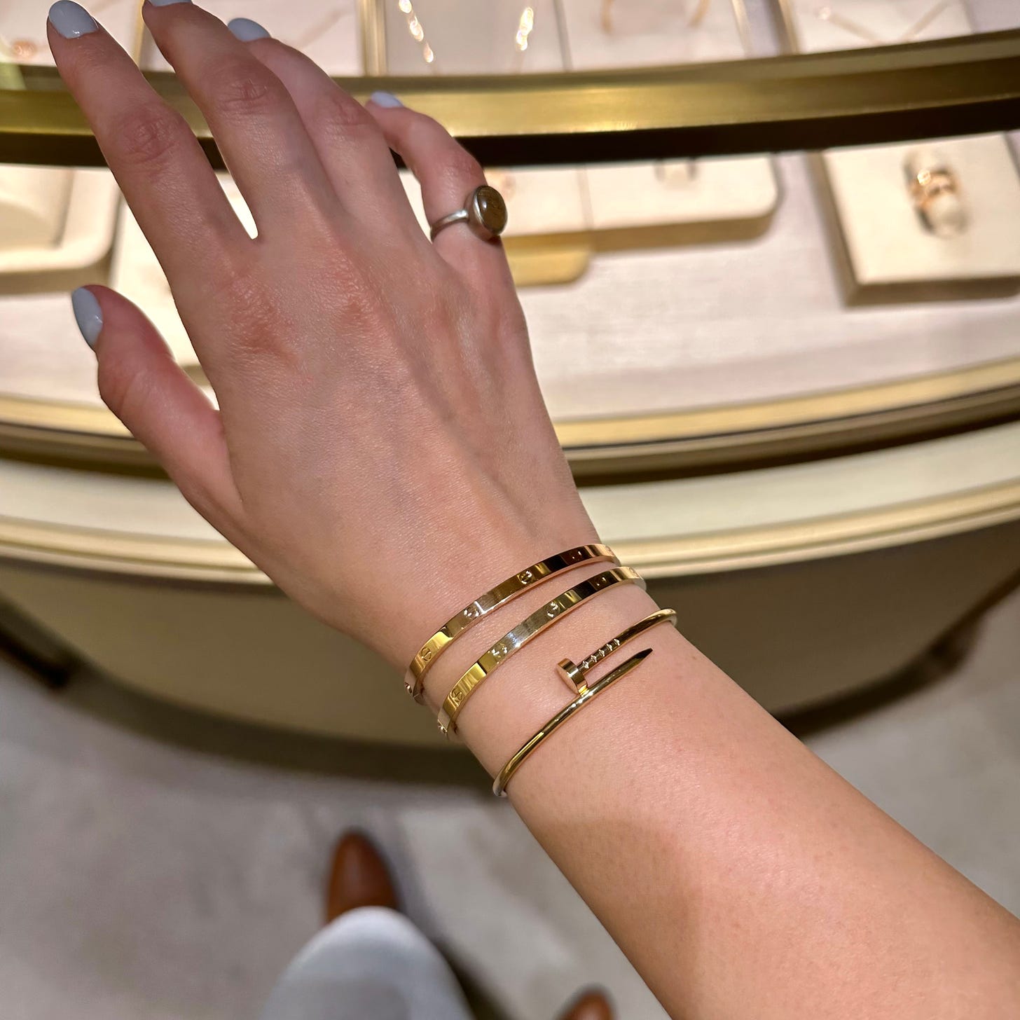 Cartier Love bracelet. Your partner puts it on and locks it. They