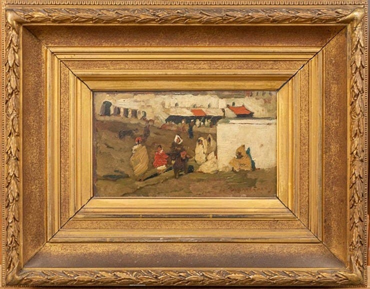 'Marokkaanse markt' - olieverf op paneel: Hendrik Haverman (lot 426, Veilinghuis Peerdeman, Utrecht)