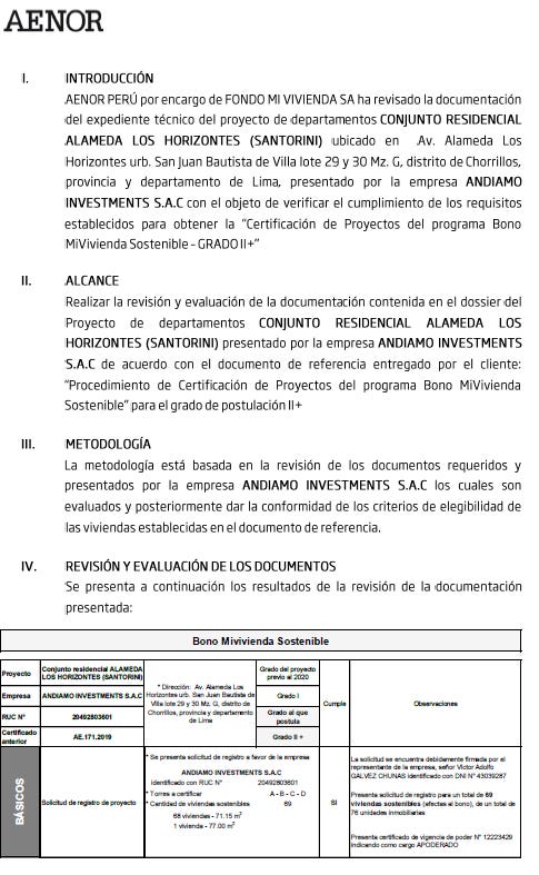 Certificacion MiVivienda Verde - Condominio Santorini Andiamo Inmobiliaria