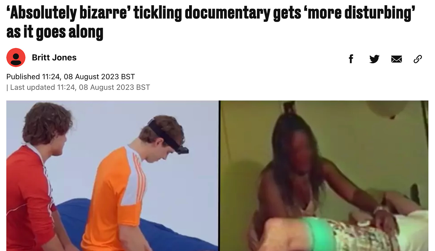 "‘Absolutely bizarre’ tickling documentary gets ‘more disturbing’ as it goes along"
