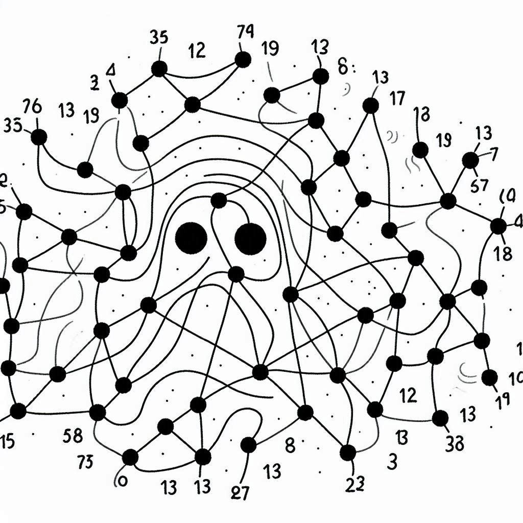 un dessin pour enfant qui invite à relier les points. Chaque point est associé à un chiffre. La forme finale ne doit ressembler à rien. 