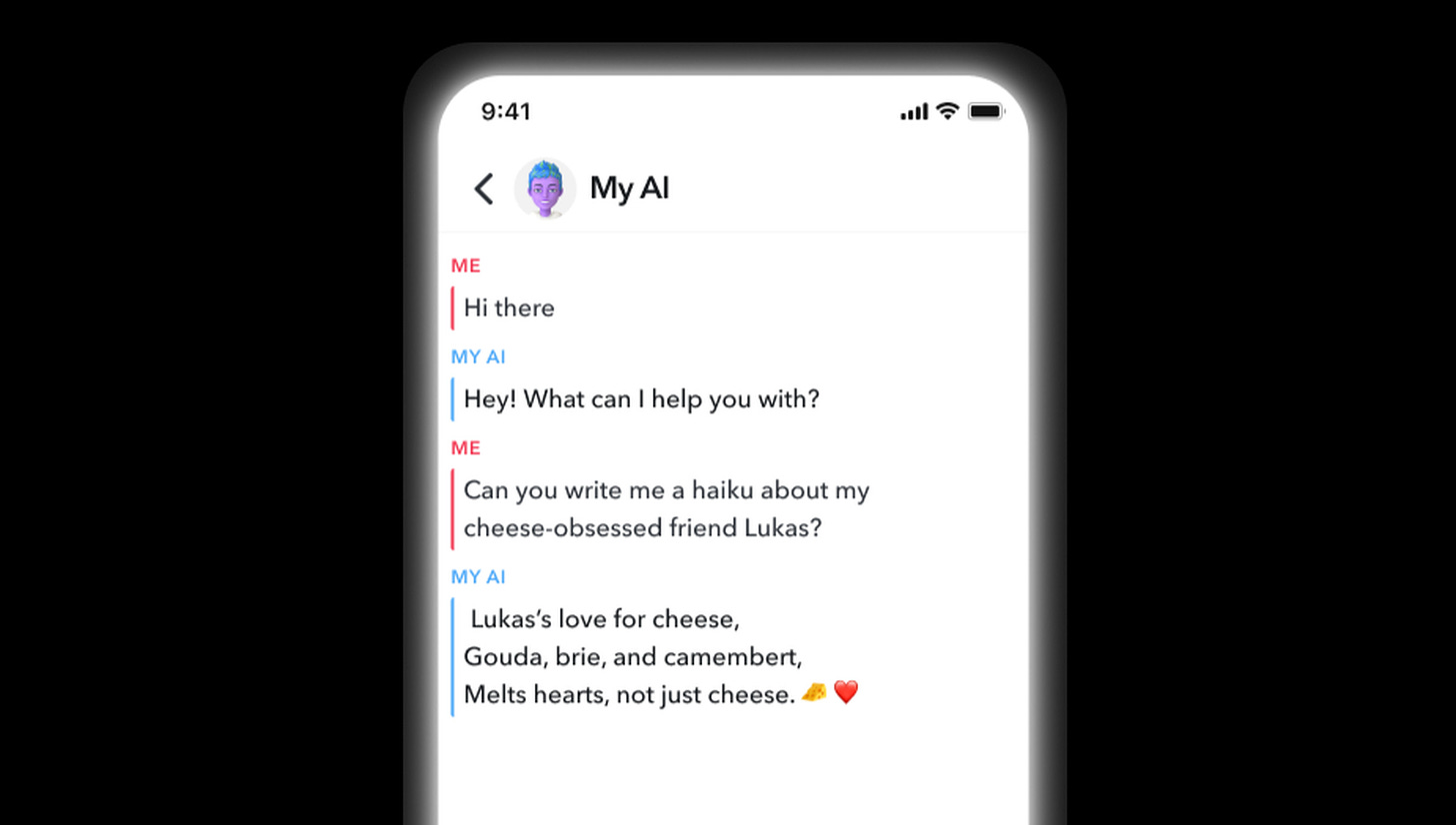 A screenshot of Snap’s My AI chatbot.