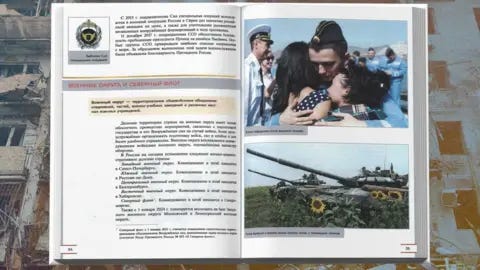 Getty Images/BBC A photo from the new Kremlin textbook with a Russian tank in the fields of Ukraine