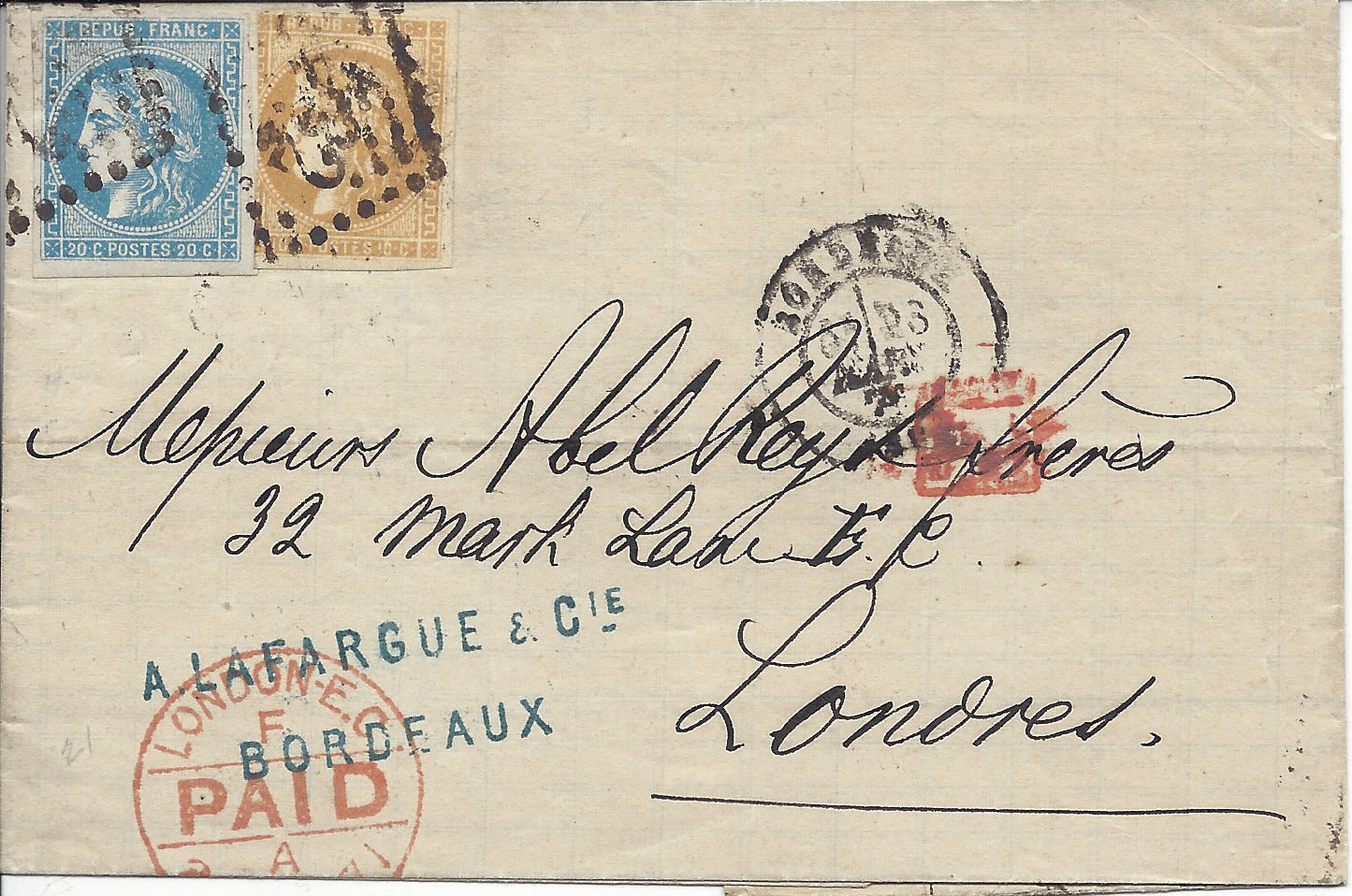 1871 letter from France to the United Kingdom