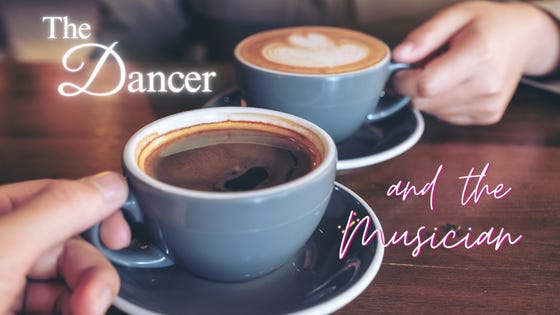 Two different people reach for two matching cups that hold two very different drinks. The Dancer and the Musician