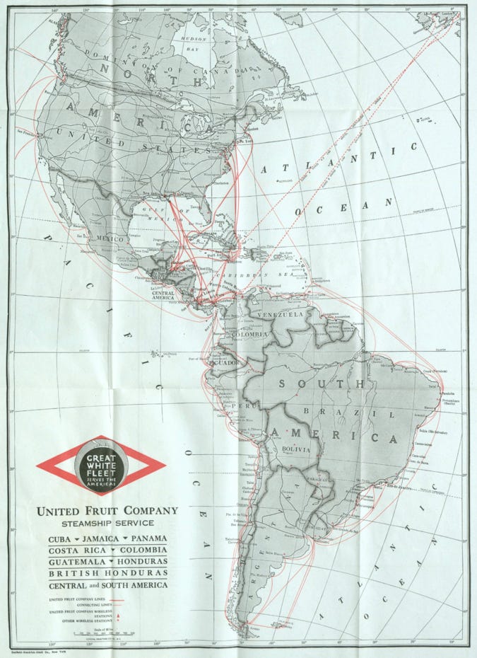 Map of United Fruit Company Steam Ship Routes Map of United Fruit Company Steam Ship Routes