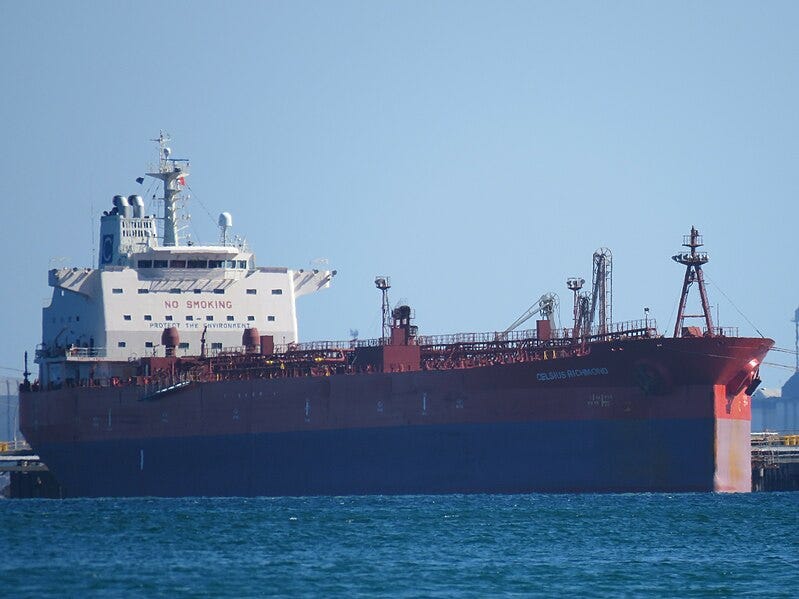 File:Oil Products Tanker Celsius Richmond at BP Oil Refinery Jetty, Kwinana, December 2021.jpg