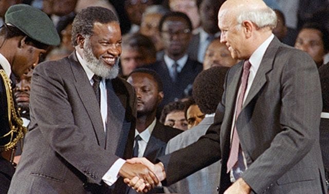 Namibian President Sam Nujoma with South African President FW de Klerk