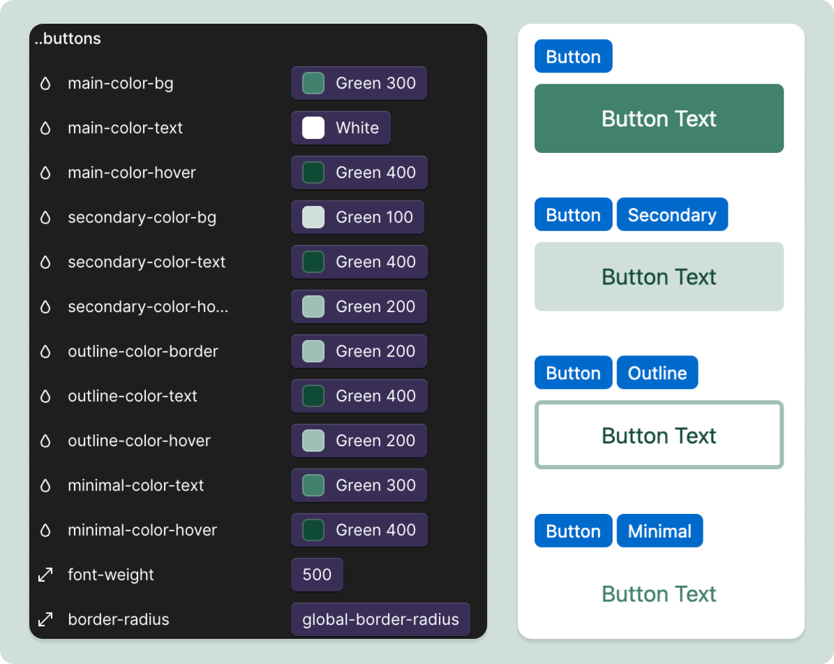 Button settings in the Variables-Based Design System