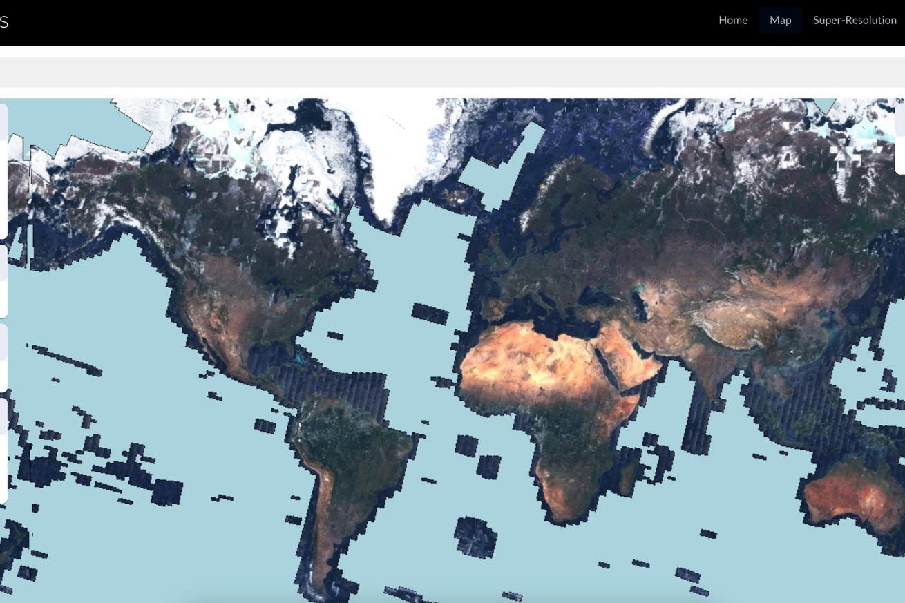 Mapa mundi com recorte dos continentes pixelado