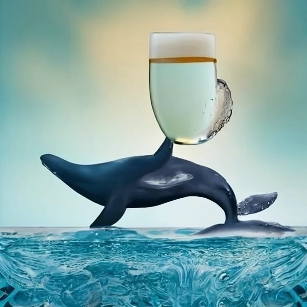 Whale drinking white beer