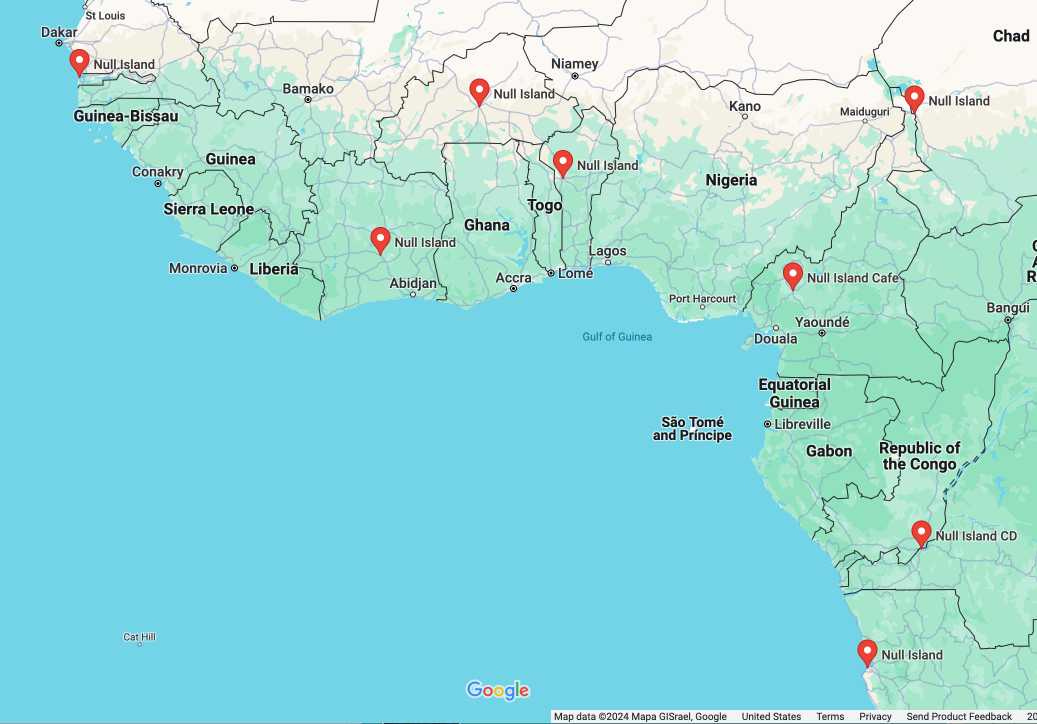 A null island search returns companies in The Gambia, Côte d’Ivoire, Burkina Faso, Cameroon and Democratic Republic of the Congo.