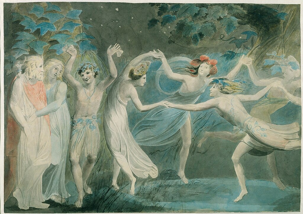 Fairies dancing, painting by William Blake