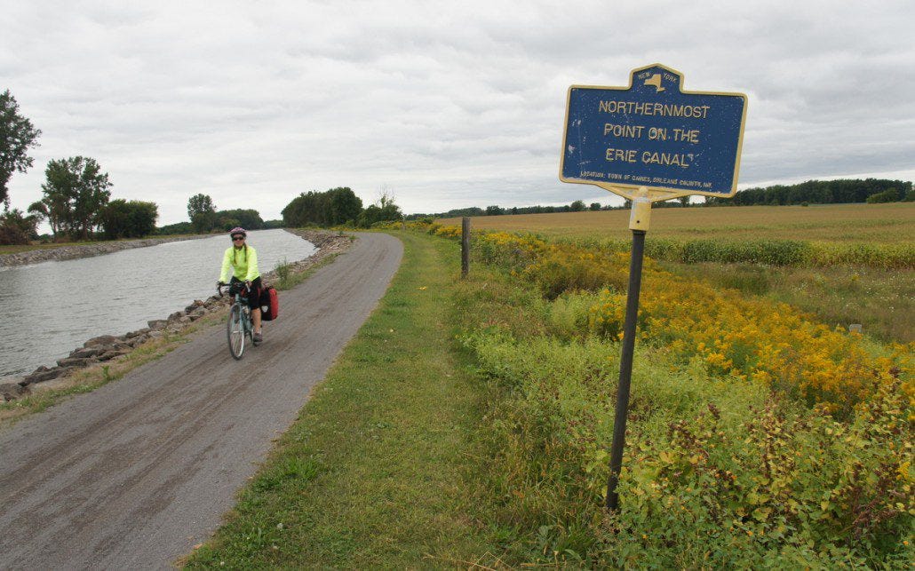 End of the Erie Canal! 150 miles of great gravel riding away from cars. Flat, but tough riding since the trail was soft from rain the night before.