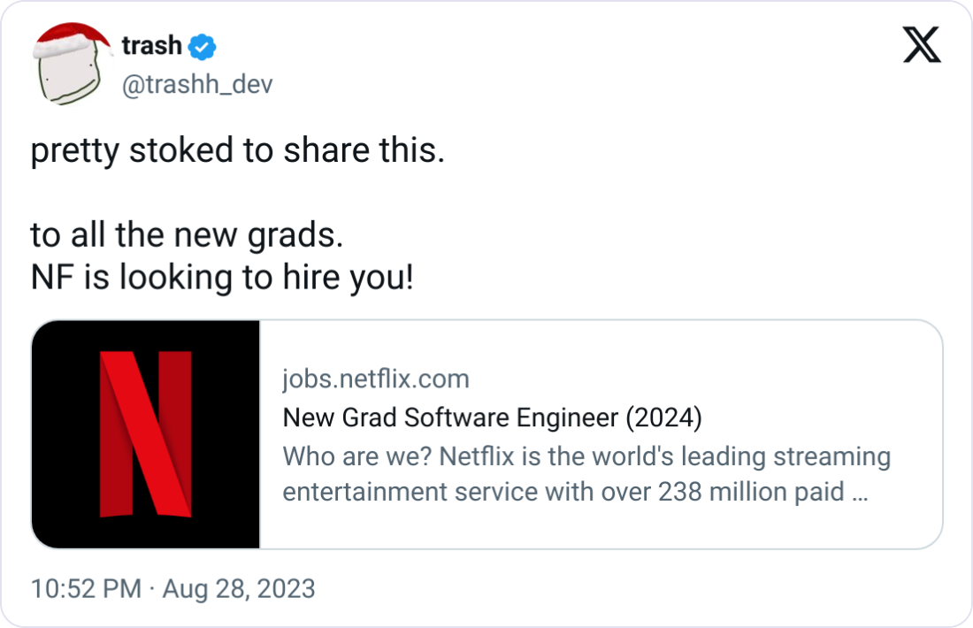 trash @trashh_dev pretty stoked to share this.  to all the new grads. NF is looking to hire you!