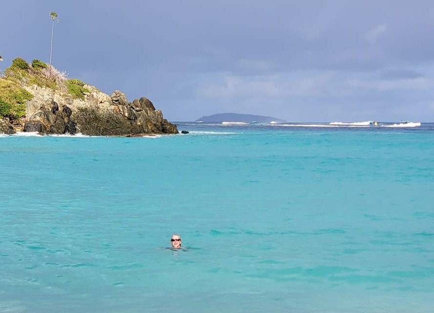 Trunk Bay, St. John, USVI, rip current, with swimmer