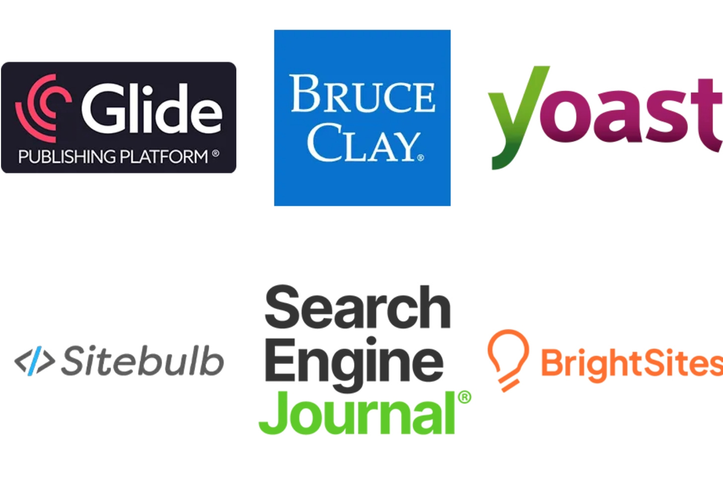 Glide Publishing Platform, Bruce Clay, BrightSites, Sitebulb, Yoast, Search Engine Journal