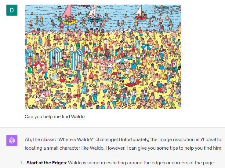 Where's Waldo image considered low resolution by ChatGPT