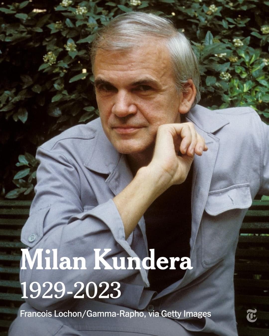 Ar putea fi o imagine cu 1 persoană şi text care spune „Milan Kundera 1929-2023 Francois Lochon/Gamma-Rapho, via Getty Images”
