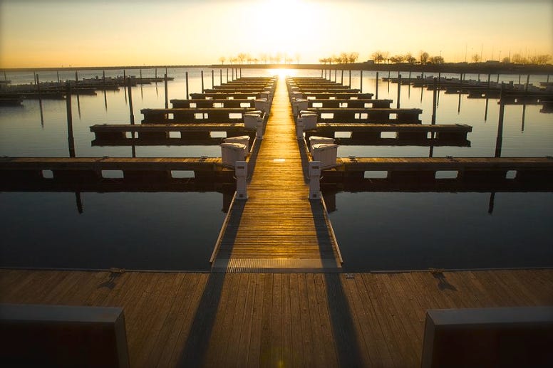 Empty docks at sunset