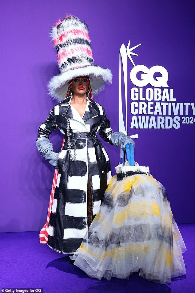 Erykah Badu raises eyebrows with bizarre outfit featuring oversized furry  hat and gigantic purse as she takes over red carpet at 2024 GQ Global Creativity  Awards | Daily Mail Online