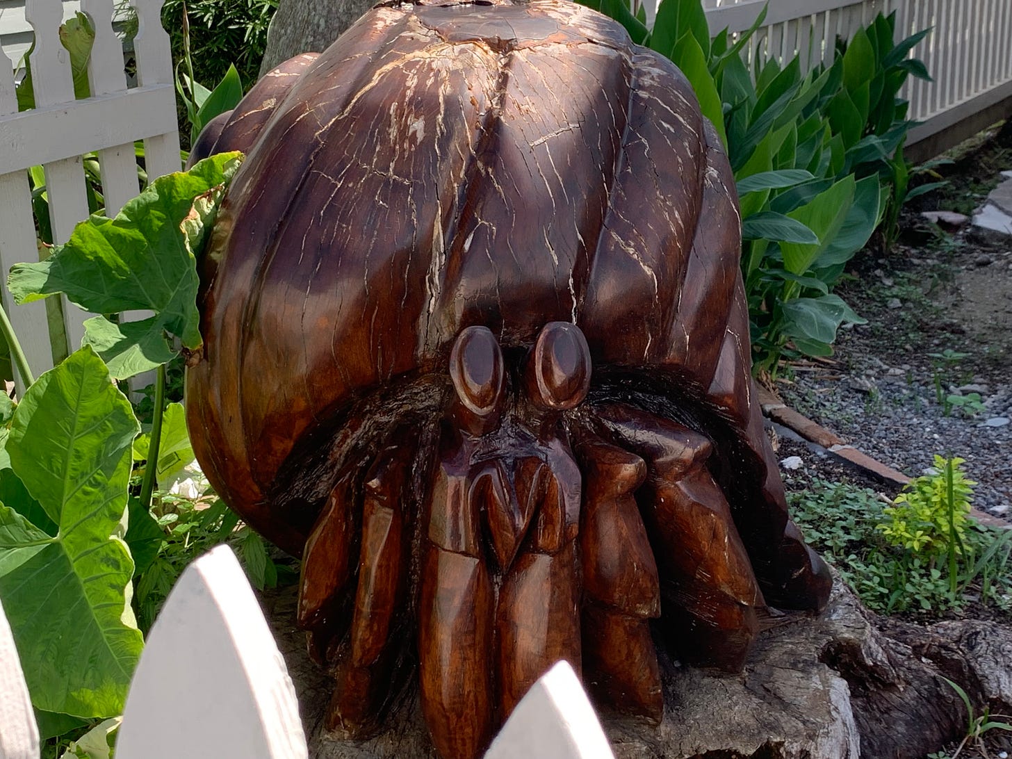 Hermit crab sculpture carved from tree killed in Hurricane Ike