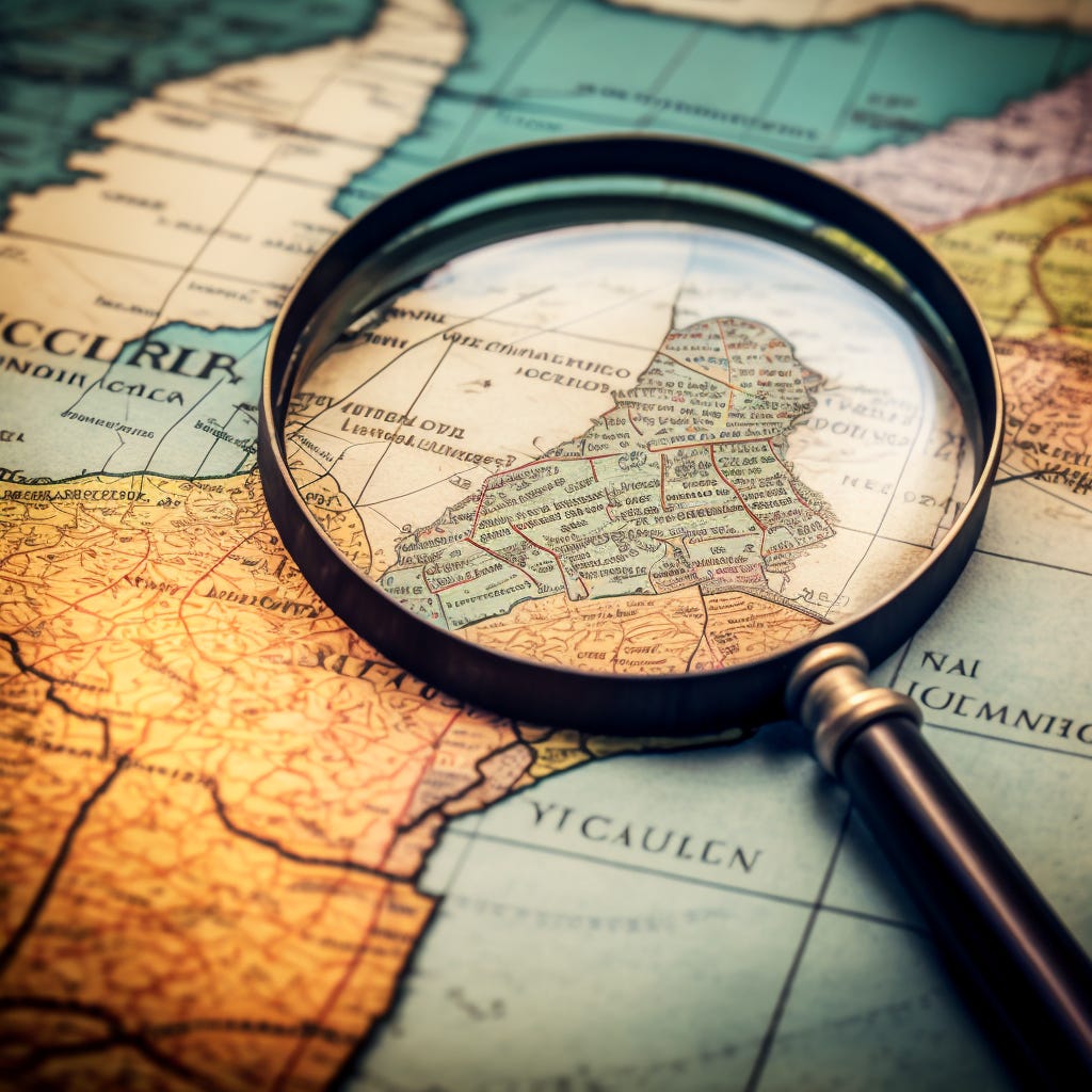 afbeelding van een vergrootglas dat op een kaart van Nederland ligt, maar van de kaart klopt niets want het is gegenereerd door een AI