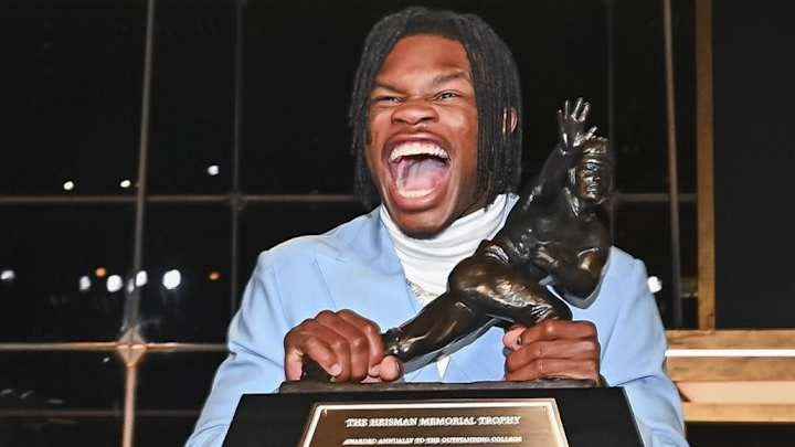 Dec 14, 2024; New York, NY, USA; Colorado Buffaloes wide receiver/cornerback Travis Hunter after winning the 2024 Heisman Trophy. Mandatory Credit: Todd Van Emst/Heisman Trust via Imagn Images