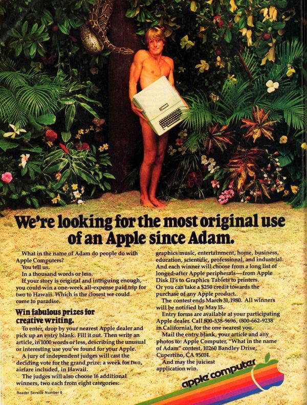 Vintage Apple ad, 1976: “We're looking for the most interesting use of an  Apple since Adam.” - MPU Talk