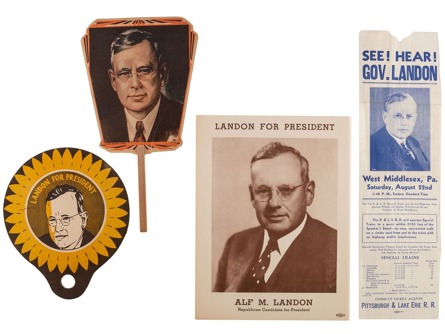 POLITICS - 1936 ELECTION]. [LANDON, Alfred "Alf" (1887-1987)]. A large  group of campaign ephemera from the 1936 Landon/Knox presidential run.