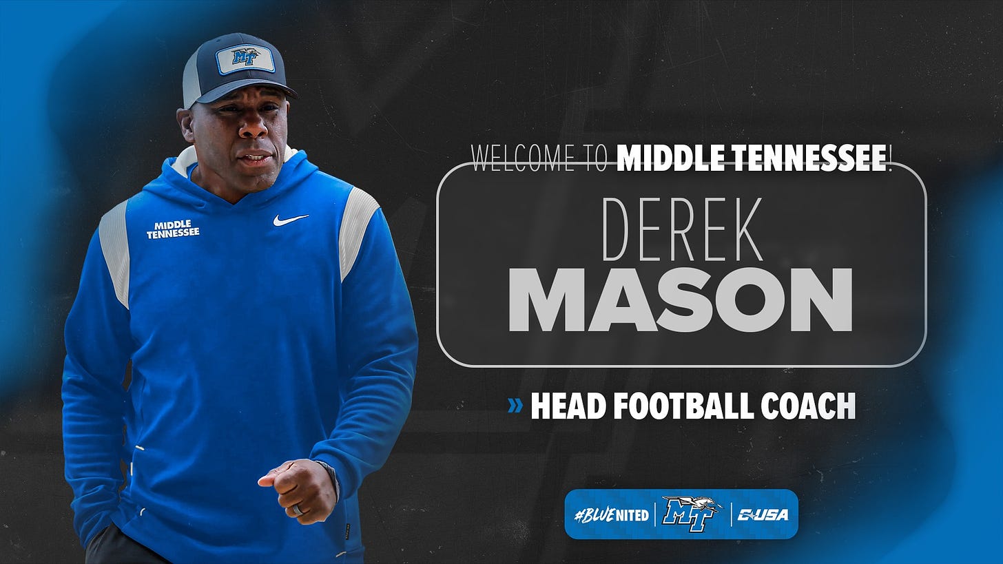 Mason named 15th head coach of Blue Raider football - Middle Tennessee  State University Athletics