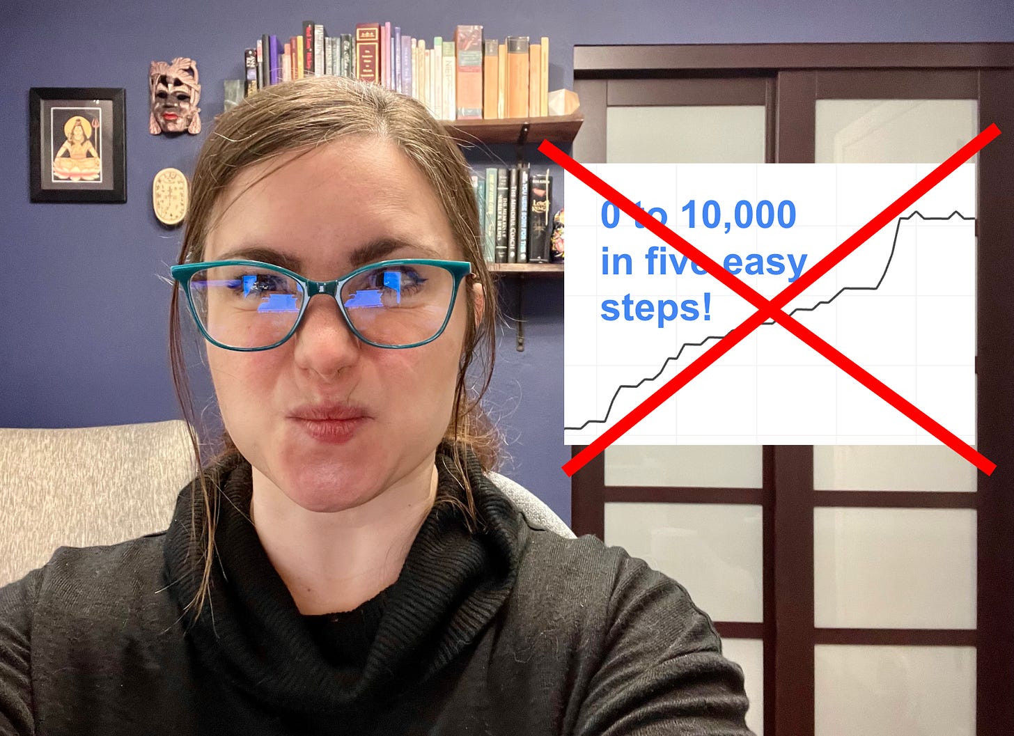 woman making angry face with a crossed out graph of subscriber growth