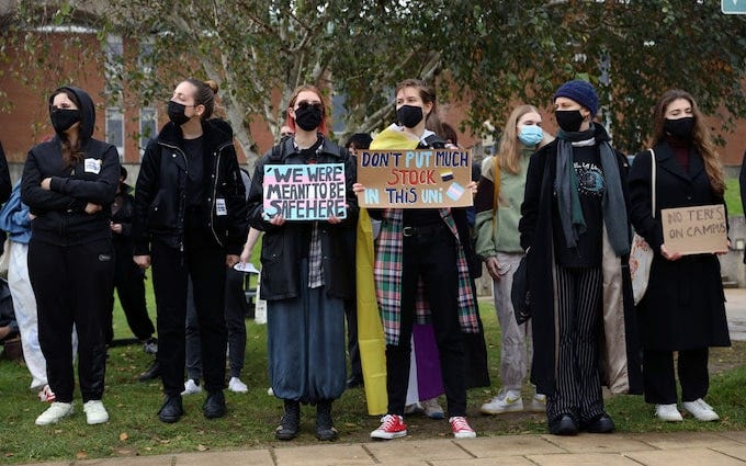 Protestors at Sussex University rally against Professor Kathleen Stock