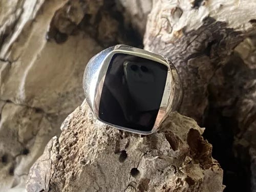 Vintage High Quality Sterling Silver Onyx Signet Ring 9.5 - Picture 8 of 8