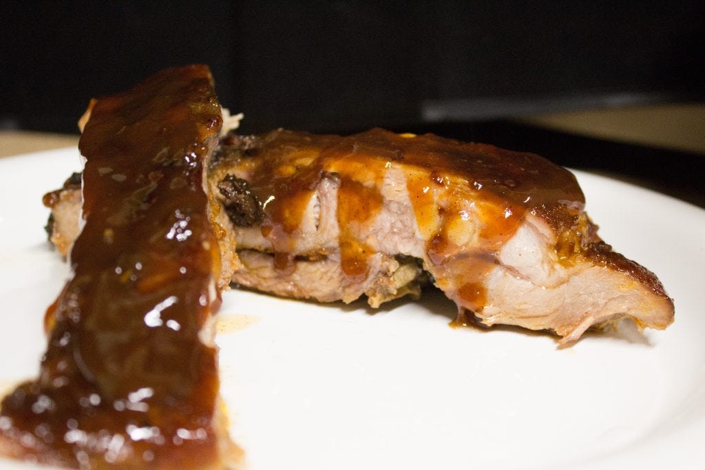 Serve the ribs witha little more sauce basted on. It's like meat cake, with icing. 